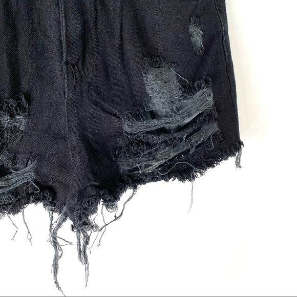 Black Ripped Jean Mom Shorts - Picture 4 of 8